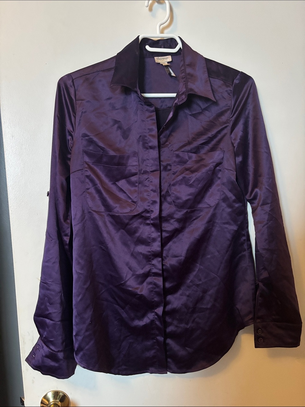 Purple sateen button down dress shirt - dynamite - size S